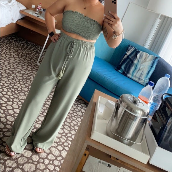 SHEIN VCAY Solid Tube Top & Tie Front Pants mint green - Picture 4 of 4